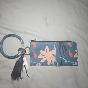 Elegant Floral Teal Wristlet Clutch